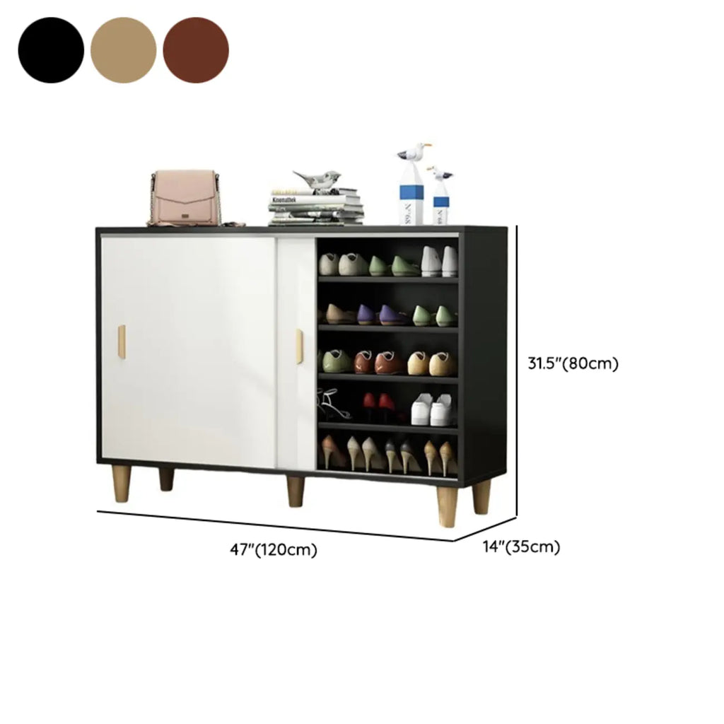 Meuble à chaussures indépendant et spacieux à six niveaux avec porte coulissante en bois