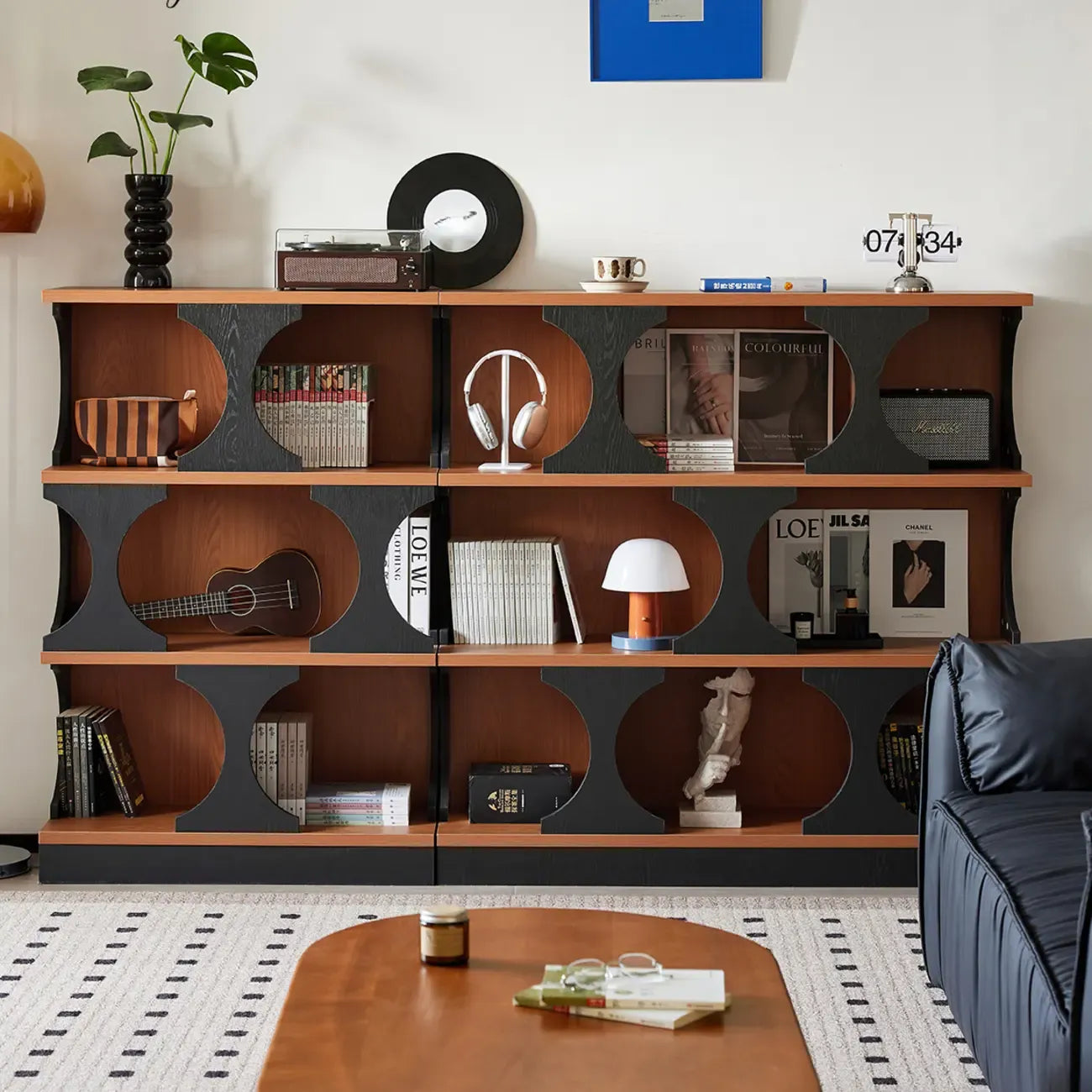 Libreria moderna geometrica a 3 ripiani rettangolare in legno nera