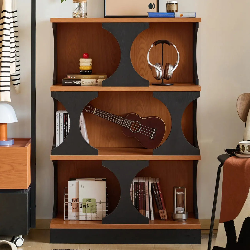 Libreria moderna geometrica a 3 ripiani rettangolare in legno nera
