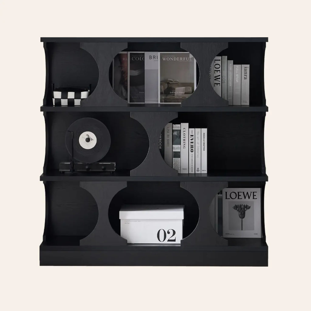 Libreria moderna geometrica a 3 ripiani rettangolare in legno nera