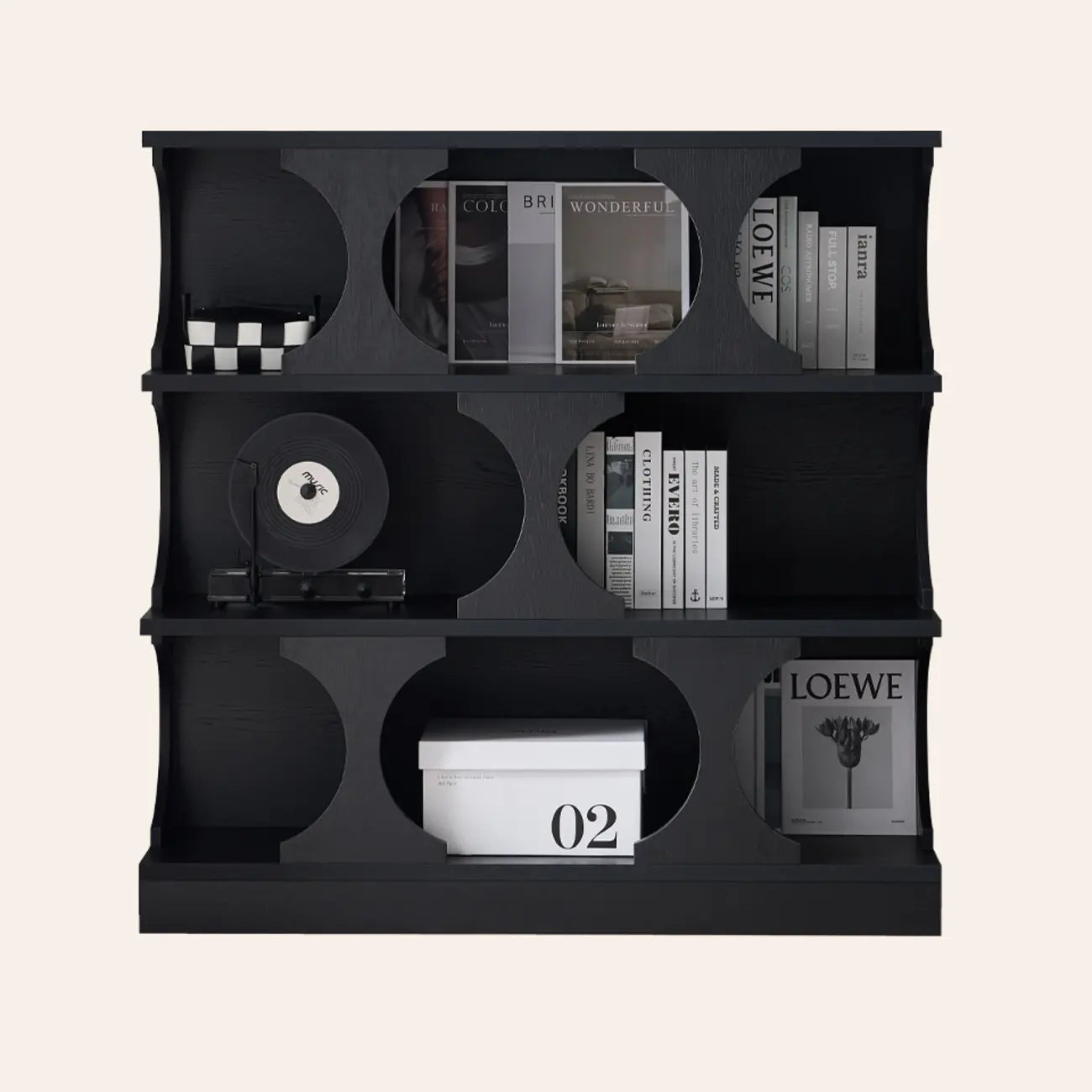 Libreria moderna geometrica a 3 ripiani rettangolare in legno nera