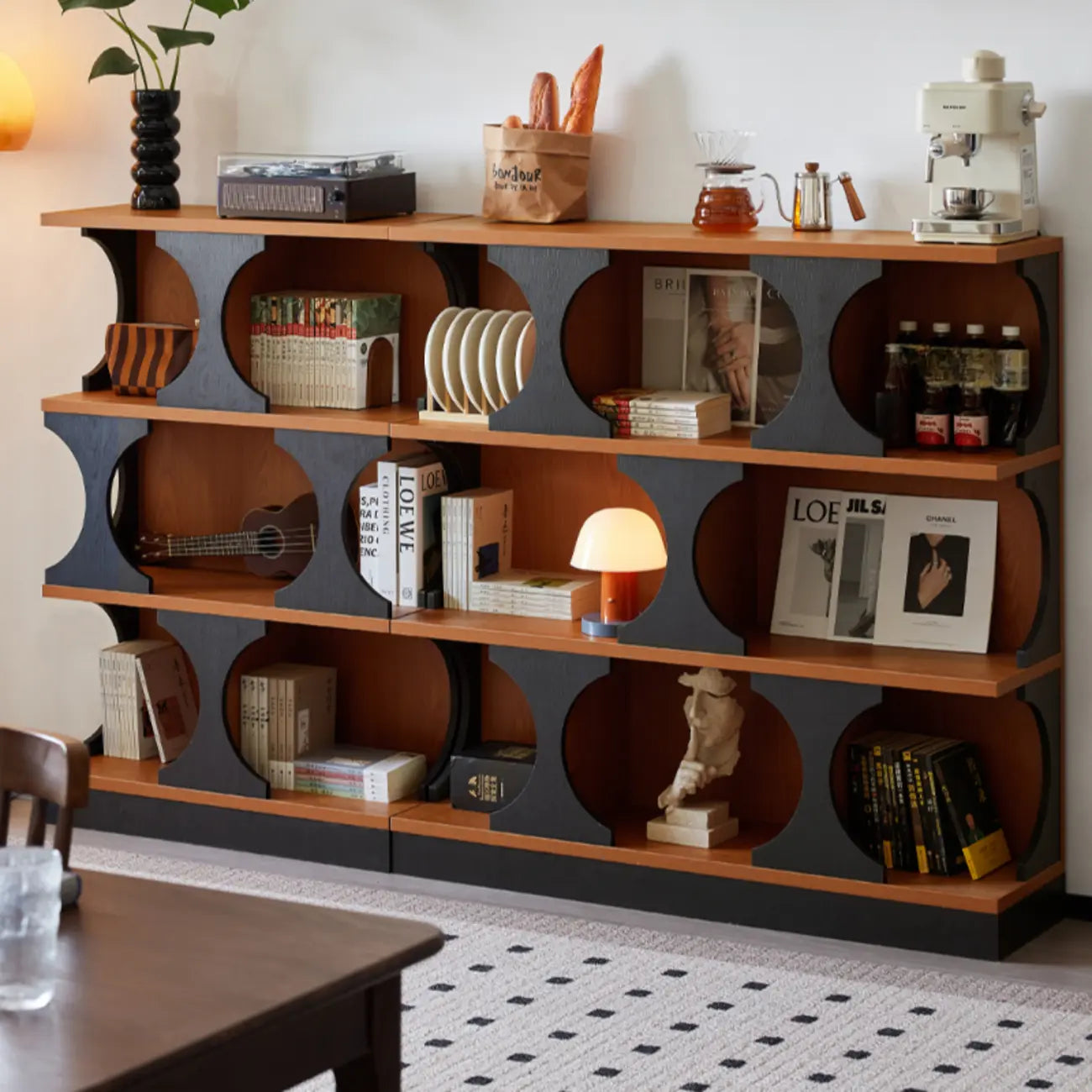 Libreria moderna geometrica a 3 ripiani rettangolare in legno nera
