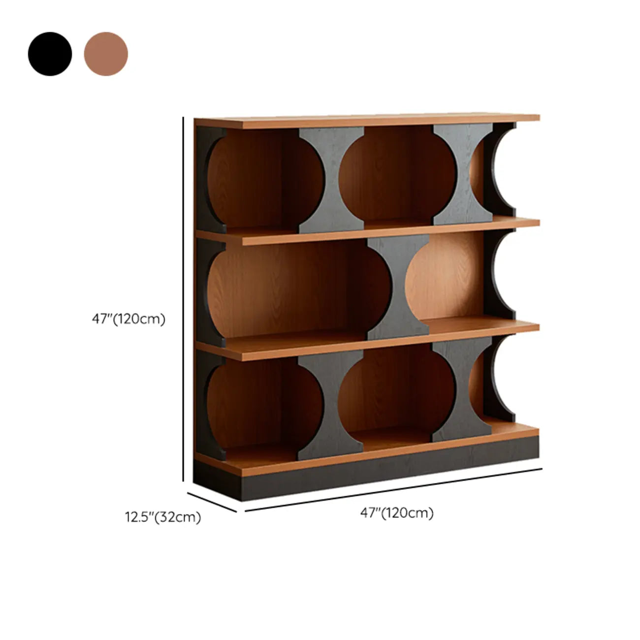 Libreria moderna geometrica a 3 ripiani rettangolare in legno nera