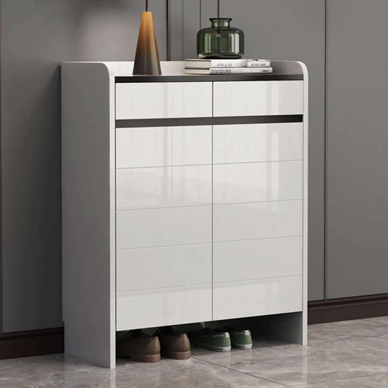 Meuble à chaussures robuste et moderne en faux bois blanc avec tiroirs