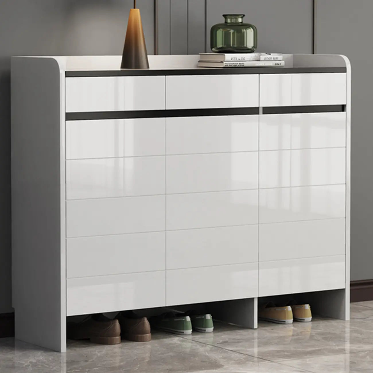 Meuble à chaussures robuste et moderne en faux bois blanc avec tiroirs