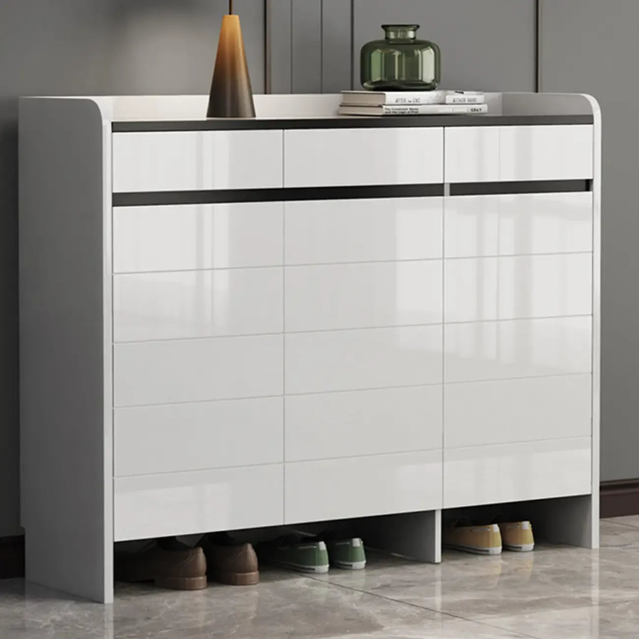 Meuble à chaussures robuste et moderne en faux bois blanc avec tiroirs