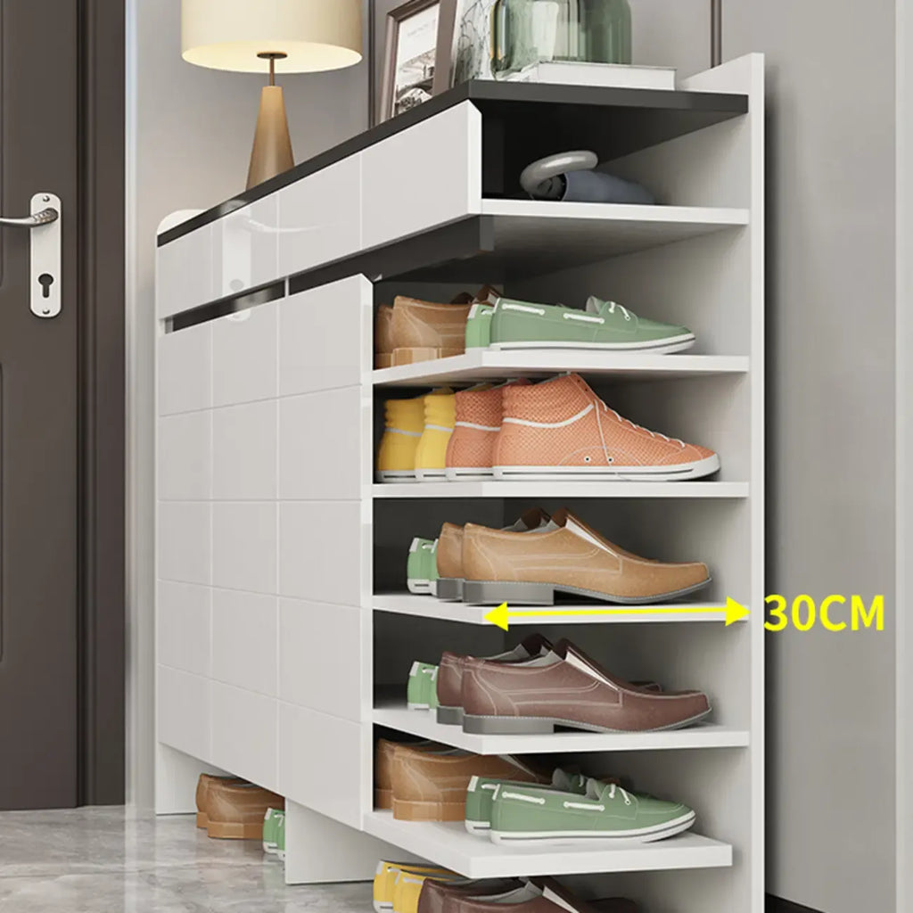 Meuble à chaussures robuste et moderne en faux bois blanc avec tiroirs