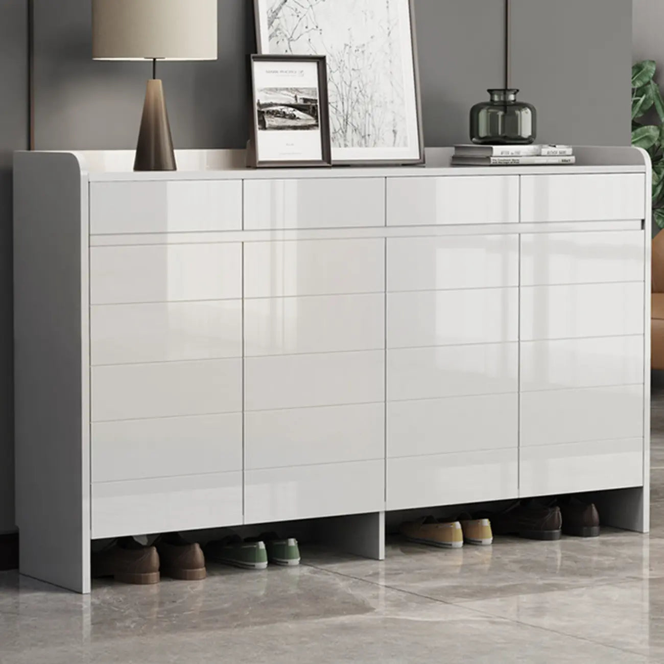 Meuble à chaussures robuste et moderne en faux bois blanc avec tiroirs