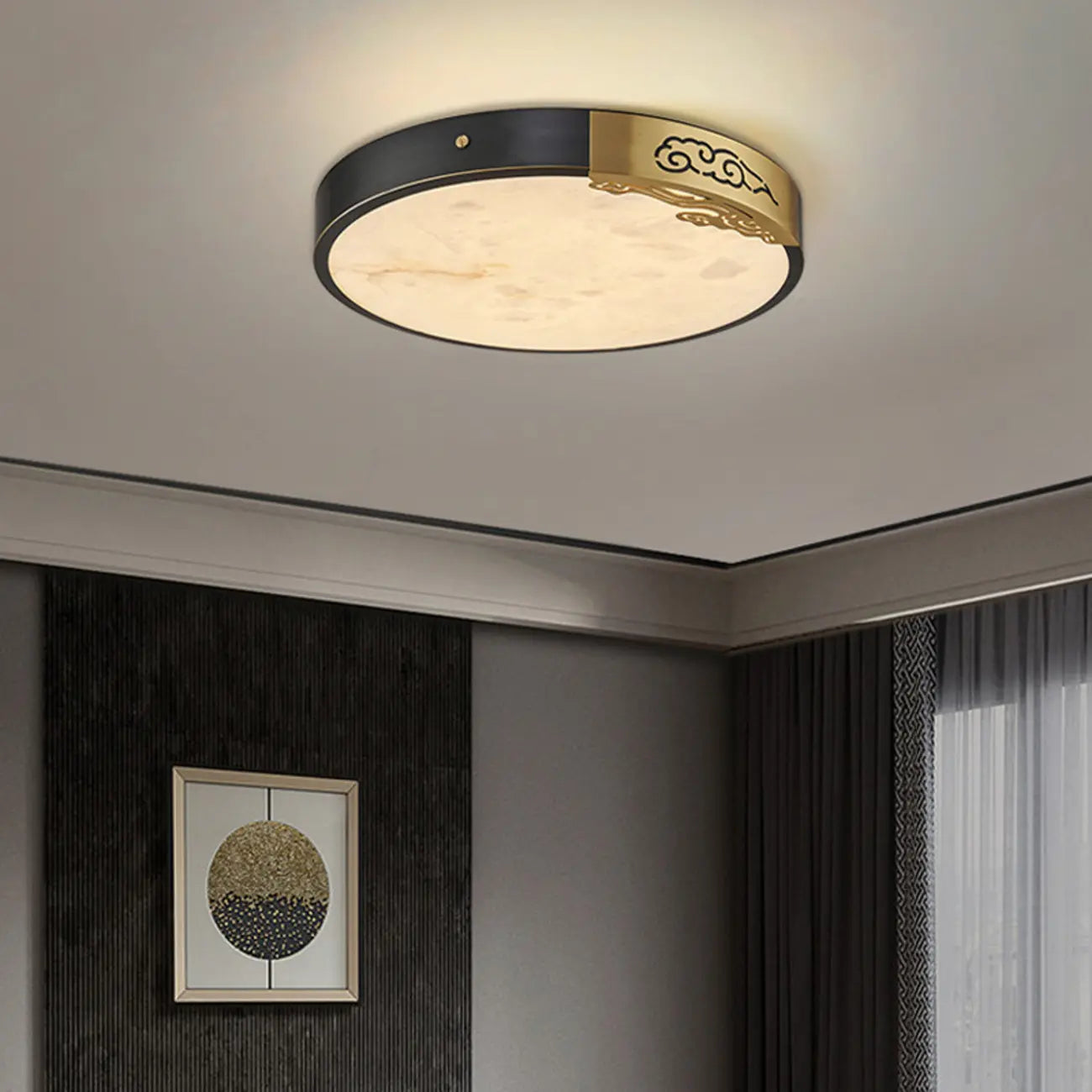 Plafonnier encastré à LED en forme de cercle de pierre dorée