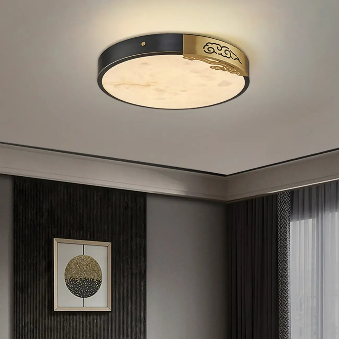 Plafonnier encastré à LED en forme de cercle de pierre dorée