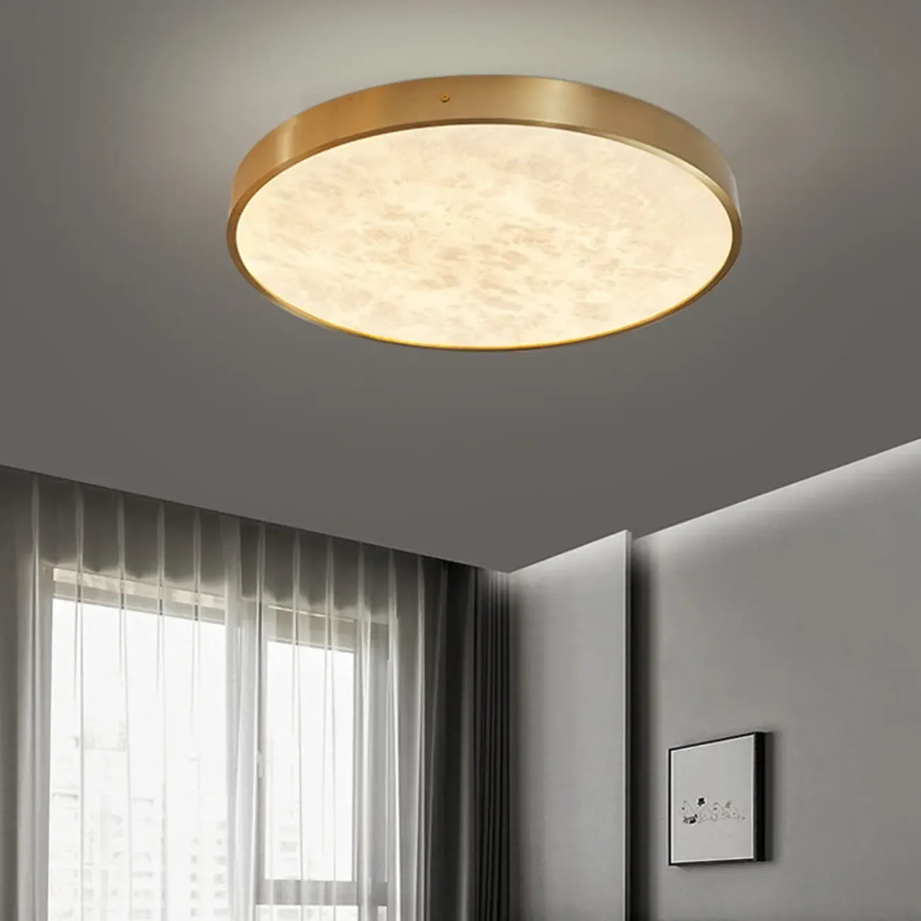 Plafonnier encastré à LED en forme de cercle de pierre dorée