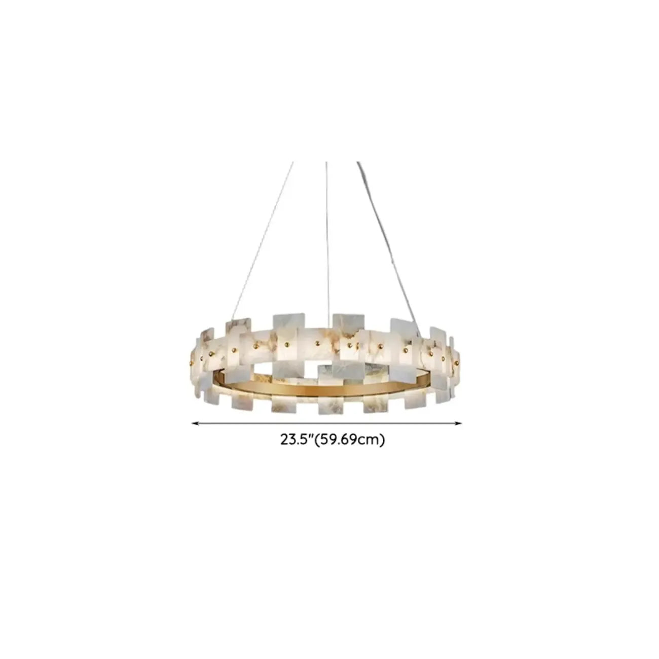 Lustre géométrique à un niveau en pierre, or et blanc, avec éclairage LED.