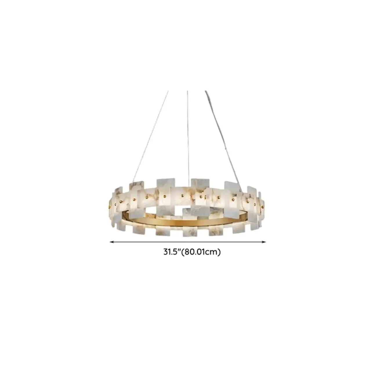 Lustre géométrique à un niveau en pierre, or et blanc, avec éclairage LED.