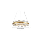 Lustre géométrique à un niveau en pierre, or et blanc, avec éclairage LED.