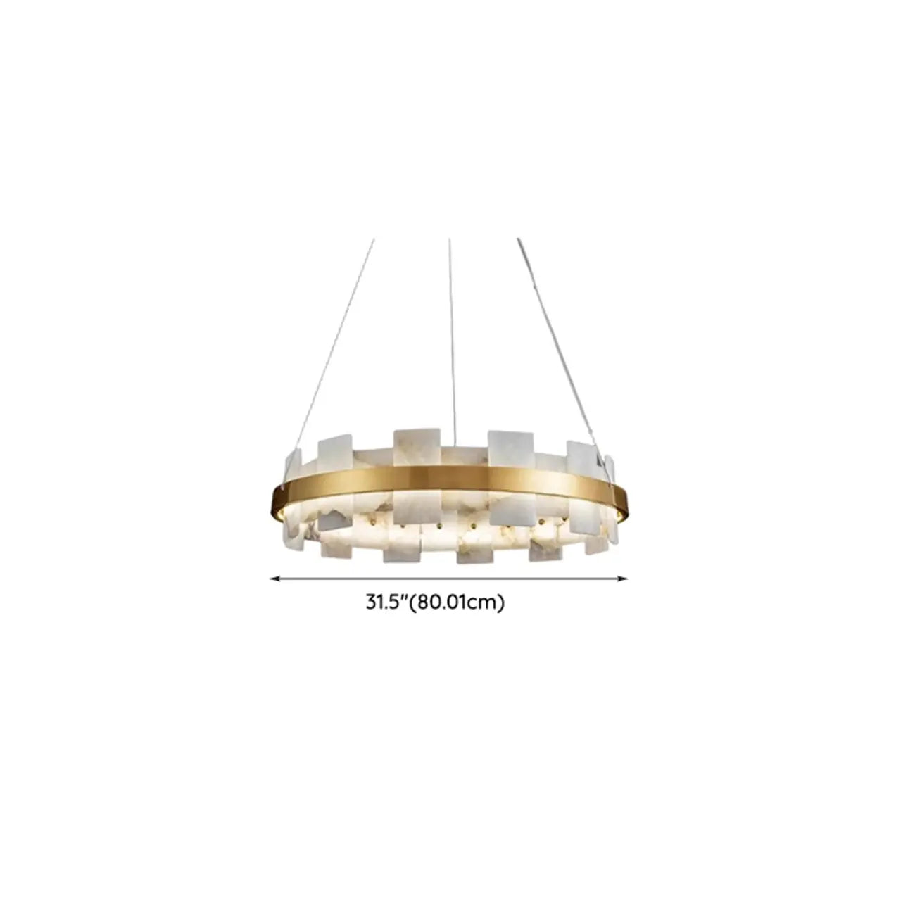 Lustre géométrique à un niveau en pierre, or et blanc, avec éclairage LED.