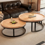 Table basse ronde moderne en ardoise, verre et structure en acier