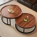 Table basse ronde moderne en ardoise, verre et structure en acier
