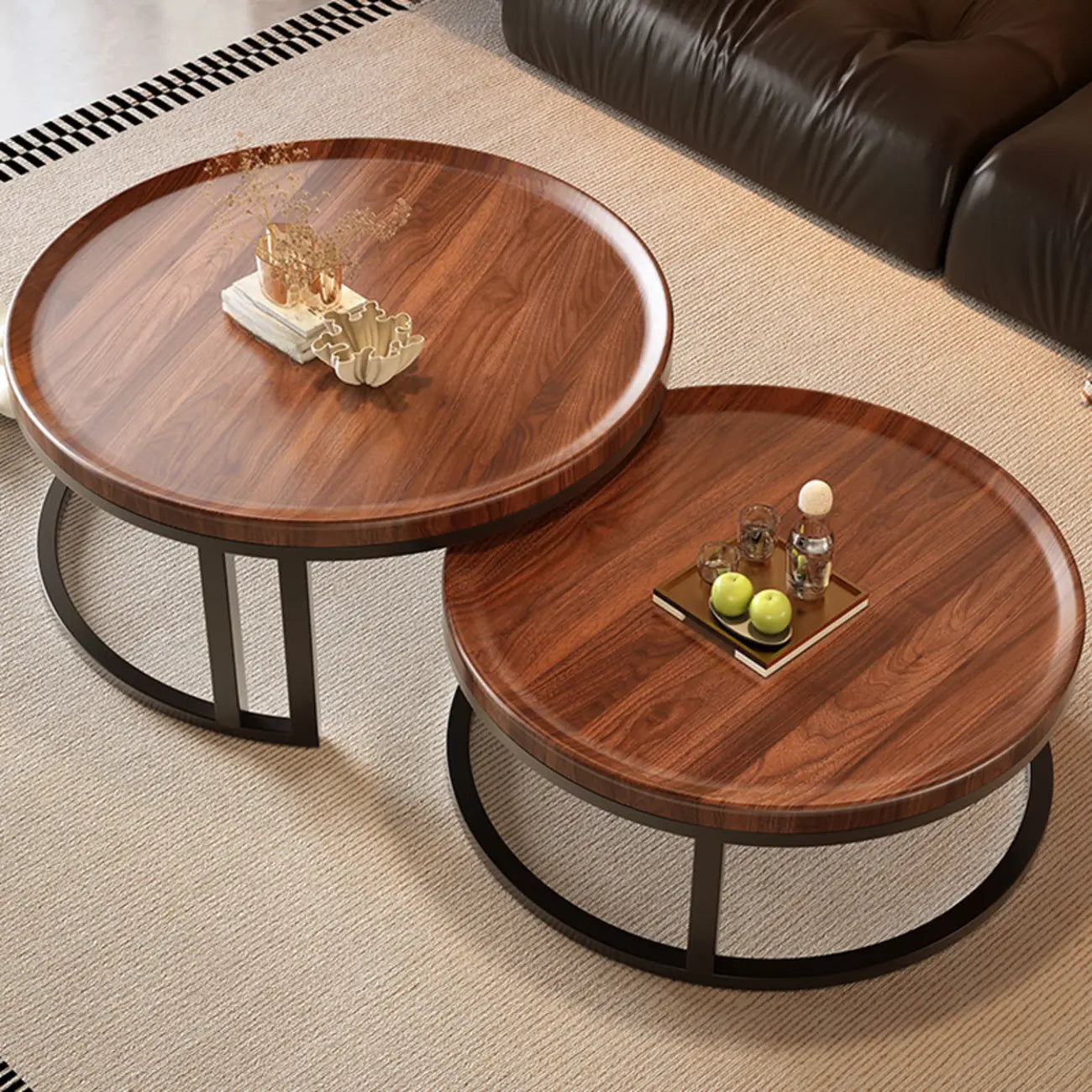 Table basse ronde moderne en ardoise, verre et structure en acier