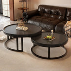 Table basse ronde moderne en ardoise, verre et structure en acier