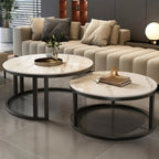 Table basse ronde moderne en ardoise, verre et structure en acier