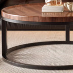 Table basse ronde moderne en ardoise, verre et structure en acier