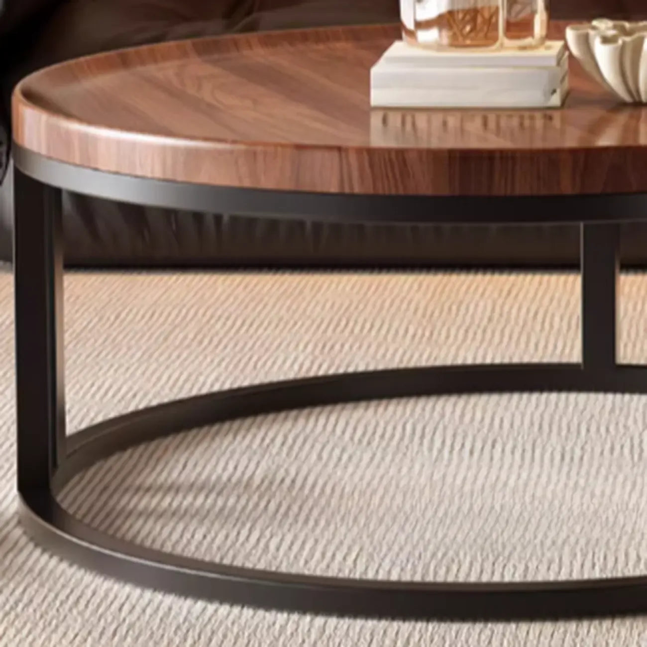 Table basse ronde moderne en ardoise, verre et structure en acier