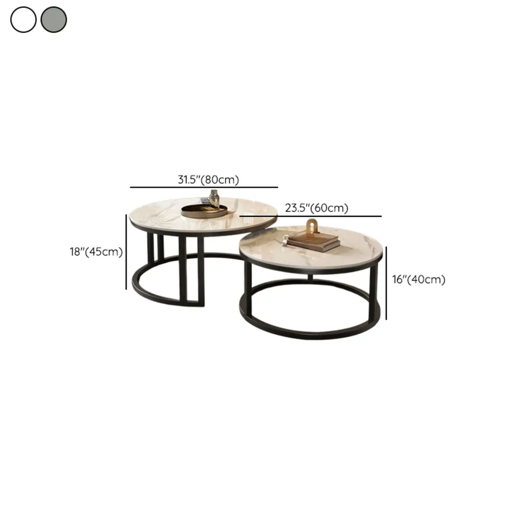 Table basse ronde moderne en ardoise, verre et structure en acier