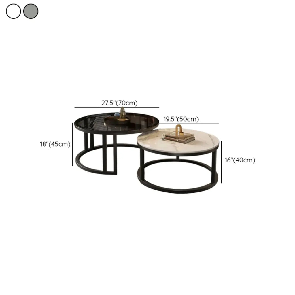 Table basse ronde moderne en ardoise, verre et structure en acier