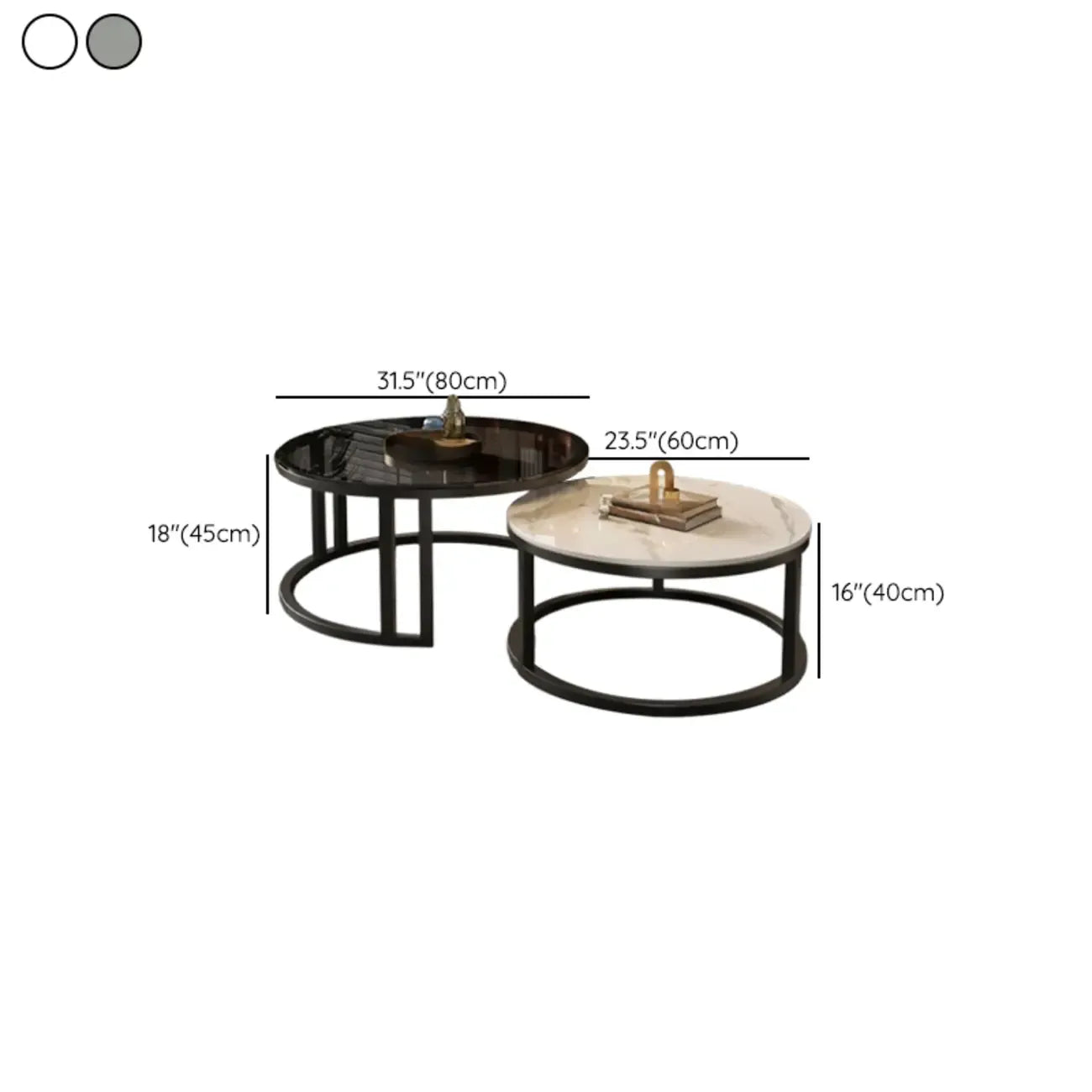 Table basse ronde moderne en ardoise, verre et structure en acier