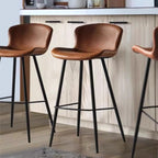 Tabouret de bar à dossier bas et assise en cuir marron