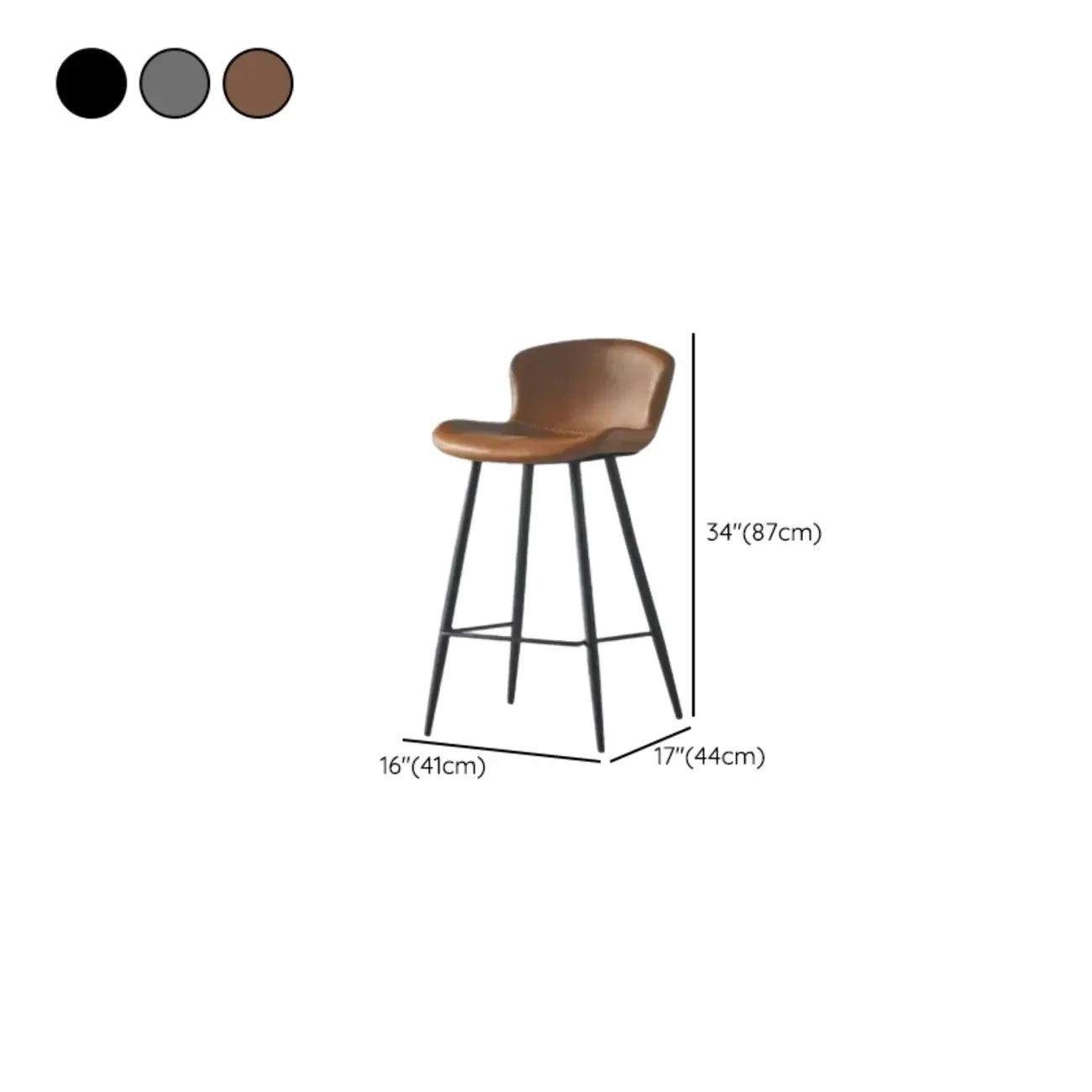 Tabouret de bar à dossier bas et assise en cuir marron
