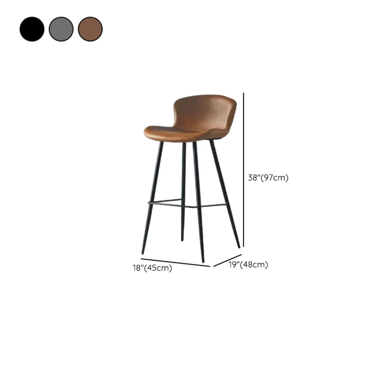 Tabouret de bar à dossier bas et assise en cuir marron