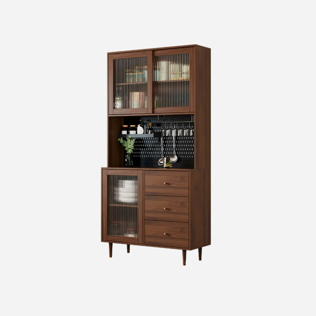 Madia da Cucina con 3 Cassetti e Anta in Vetro Scanalato