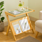 Table d'appoint pliable moderne en verre et bois avec étagère