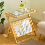 Table d'appoint pliable moderne en verre et bois avec étagère