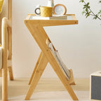 Table d'appoint pliable moderne en verre et bois avec étagère