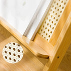 Table d'appoint pliable moderne en verre et bois avec étagère