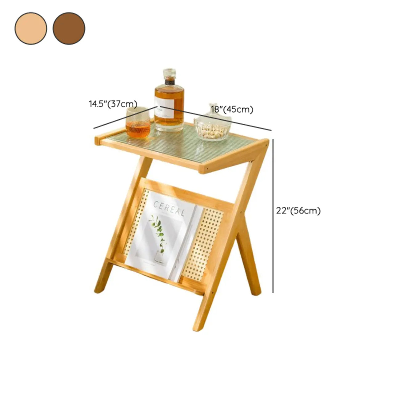 Table d'appoint pliable moderne en verre et bois avec étagère