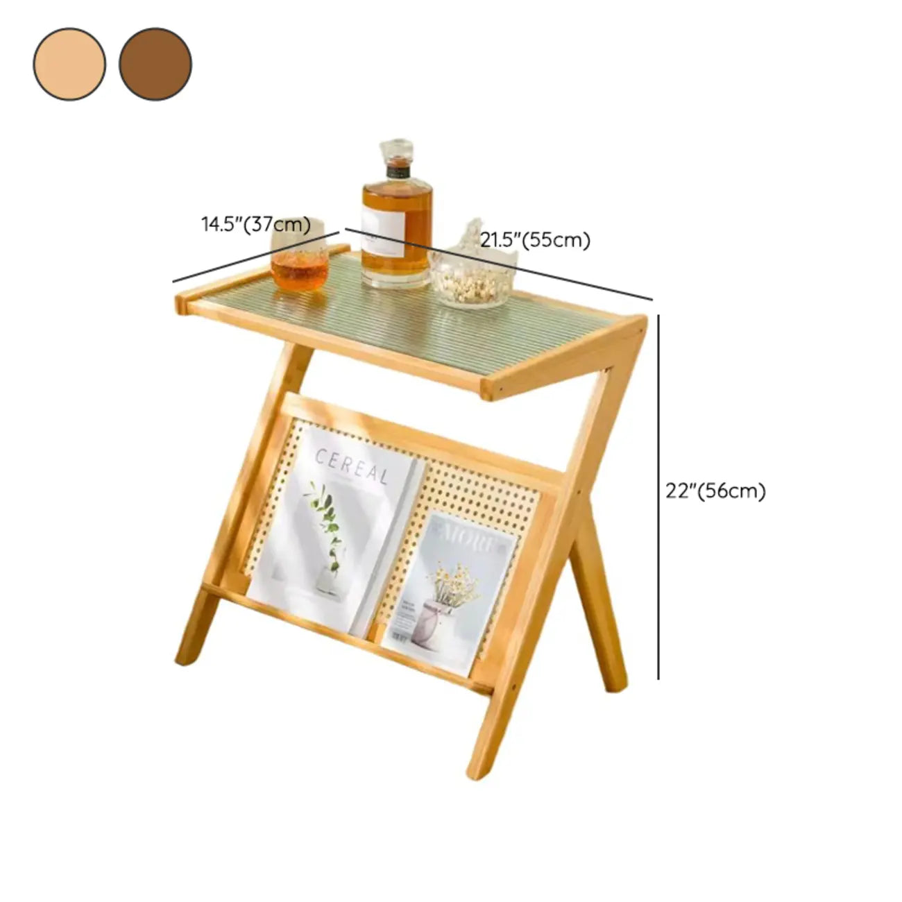 Table d'appoint pliable moderne en verre et bois avec étagère