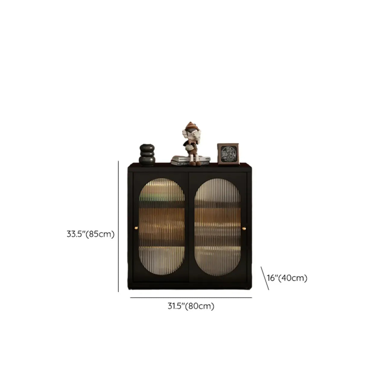 Bibliothèque rectangulaire horizontale en métal noir avec portes vitrées
