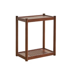 Table d'appoint minimaliste en bois marron à deux niveaux avec plateau et roulettes