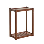 Table d'appoint minimaliste en bois marron à deux niveaux avec plateau et roulettes