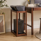 Table d'appoint minimaliste en bois marron à deux niveaux avec plateau et roulettes