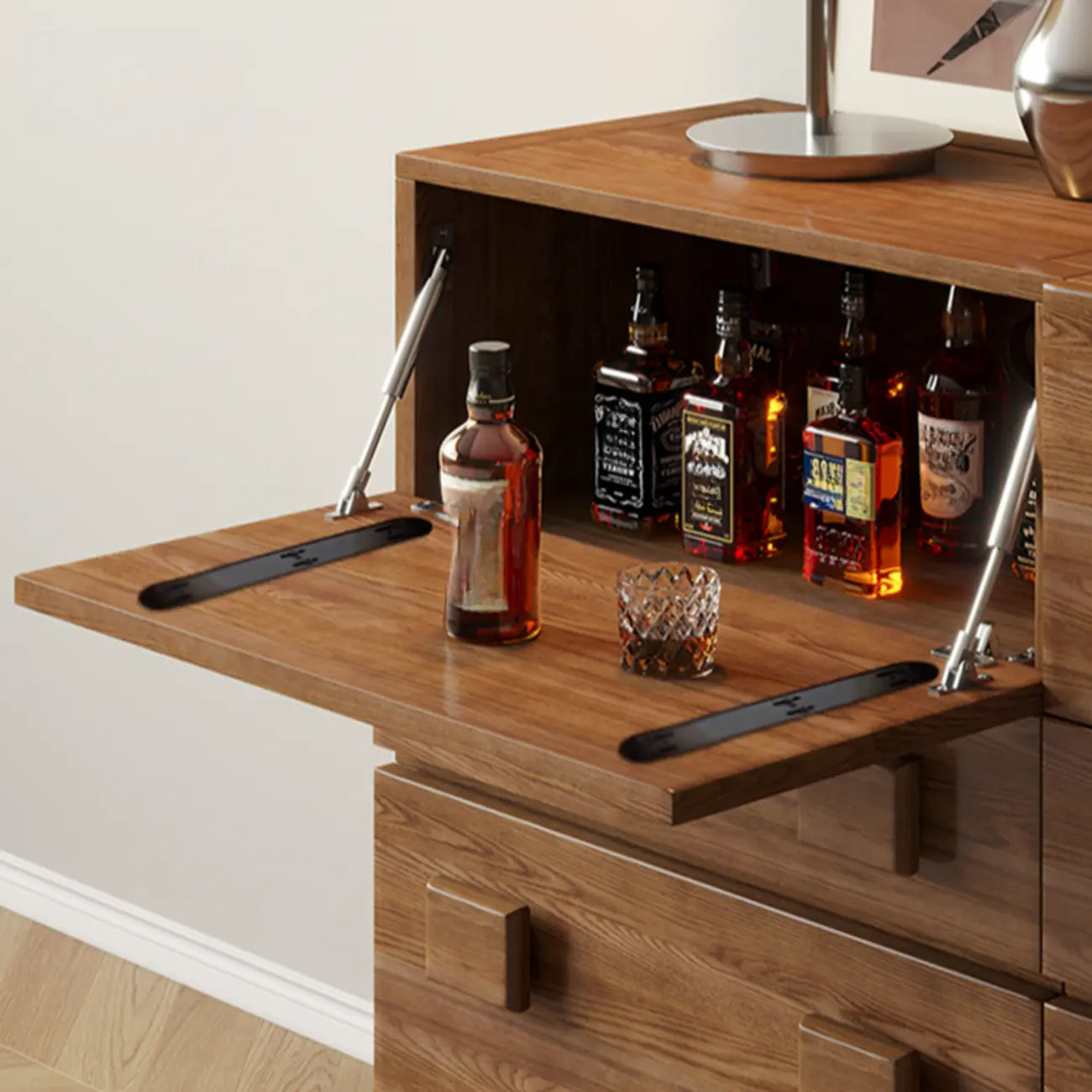Commode en bois à tiroirs rabattables