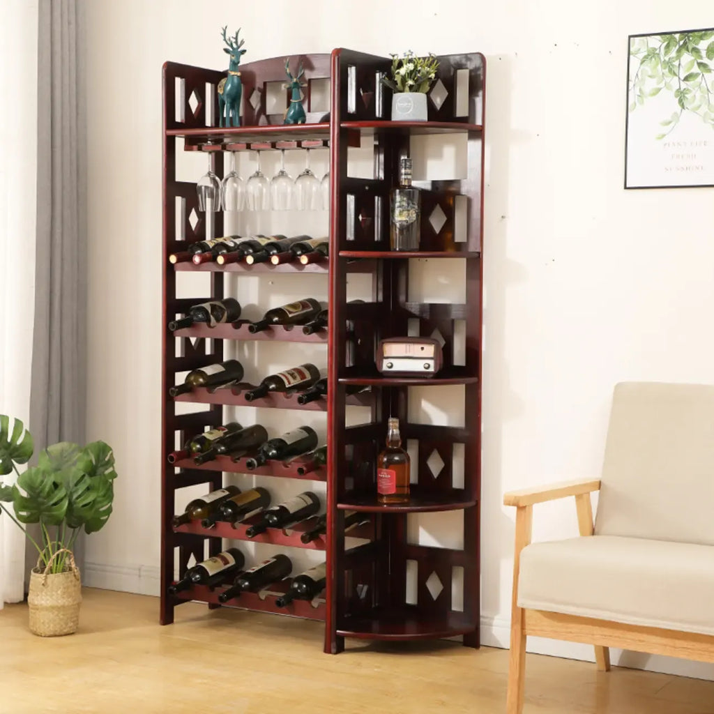 Casier à vin autoportant en pin avec étagère porte-verres