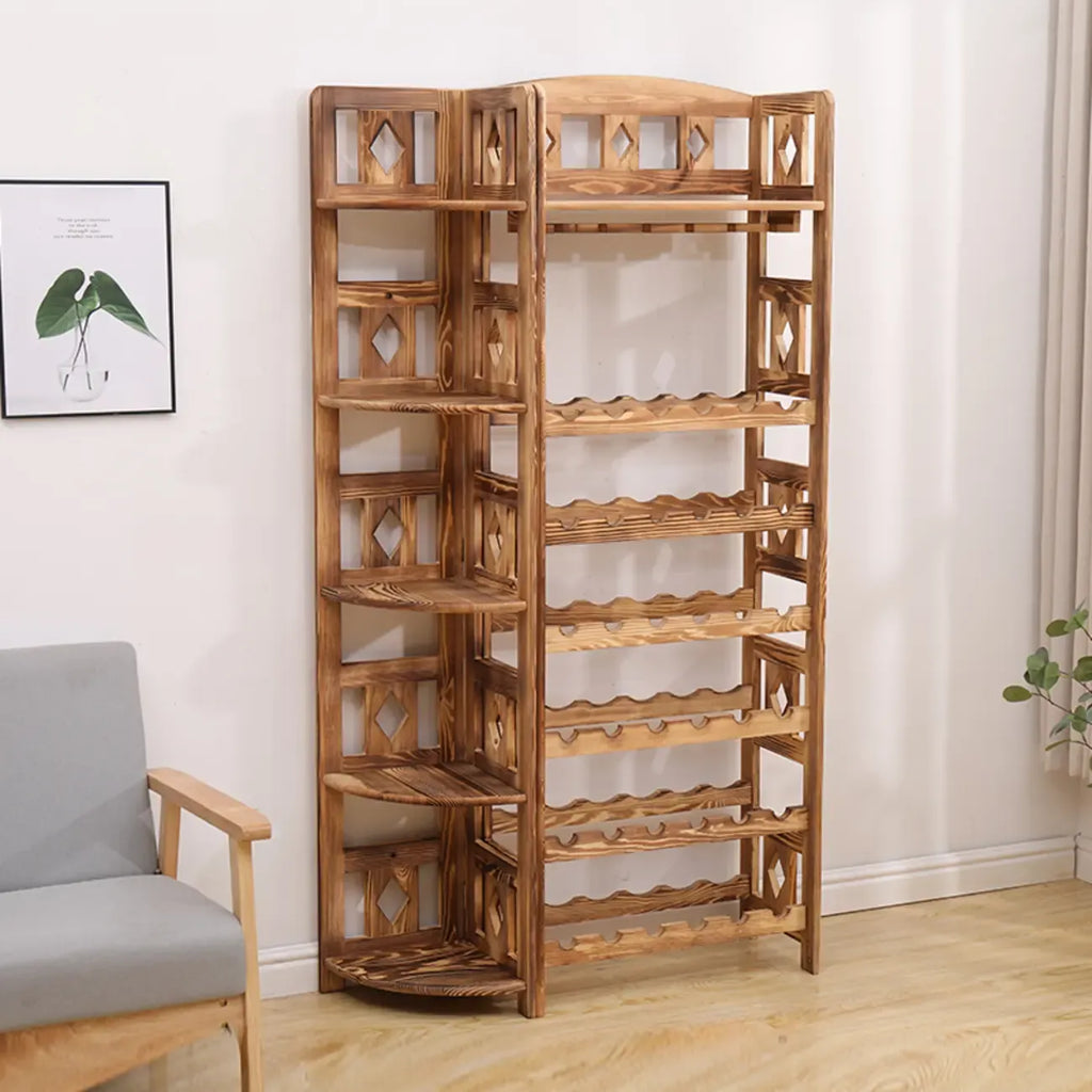 Casier à vin autoportant en pin avec étagère porte-verres