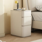 Comodino nero stretto in legno con 3 cassetti e inserti in pelle