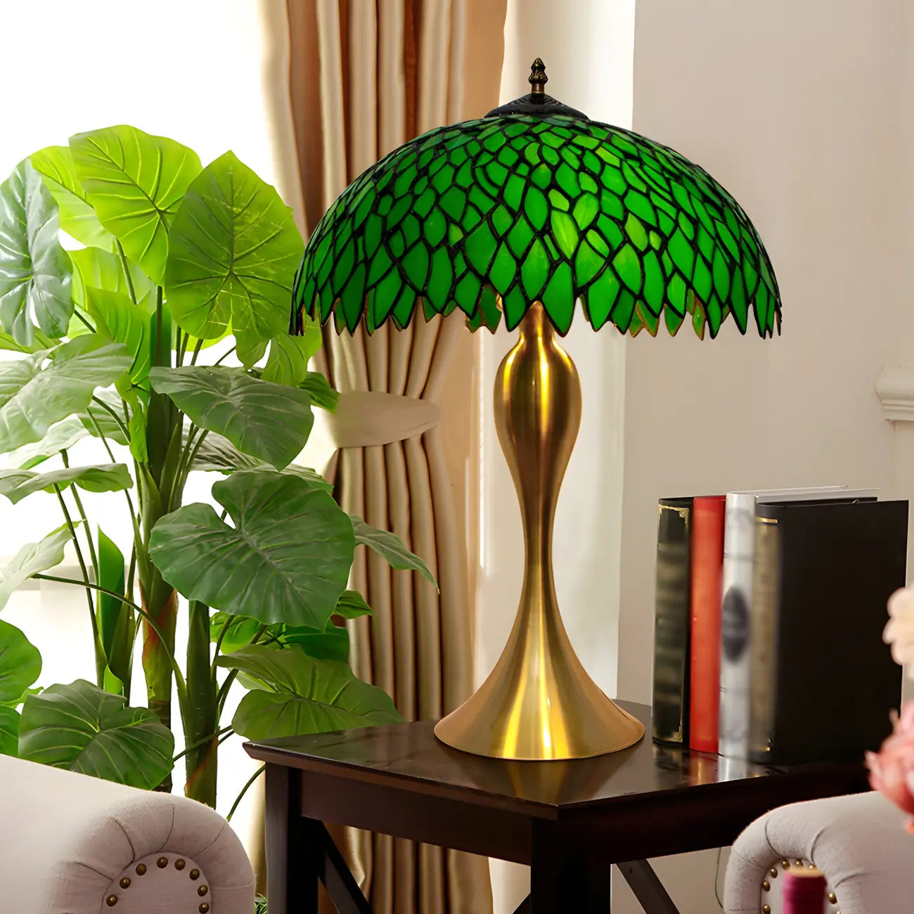 Lampe LED en verre vert avec motif de feuille pour chambre d'enfant