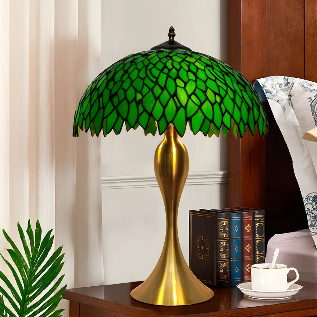 Lampe LED en verre vert avec motif de feuille pour chambre d'enfant