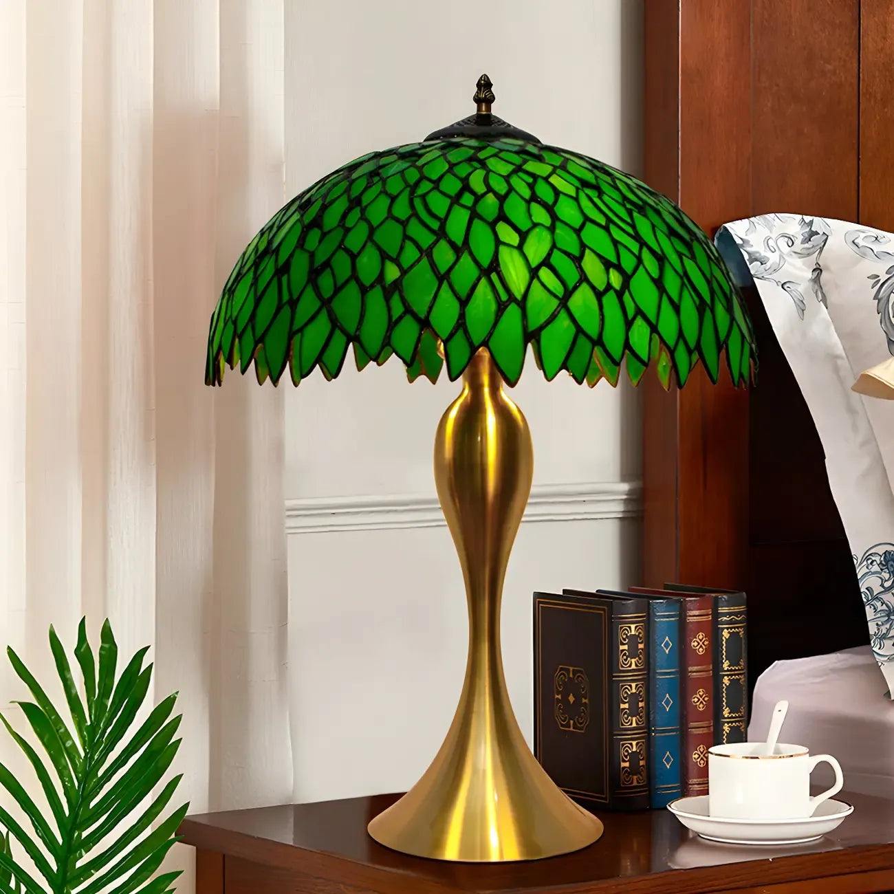 Lampe LED en verre vert avec motif de feuille pour chambre d'enfant